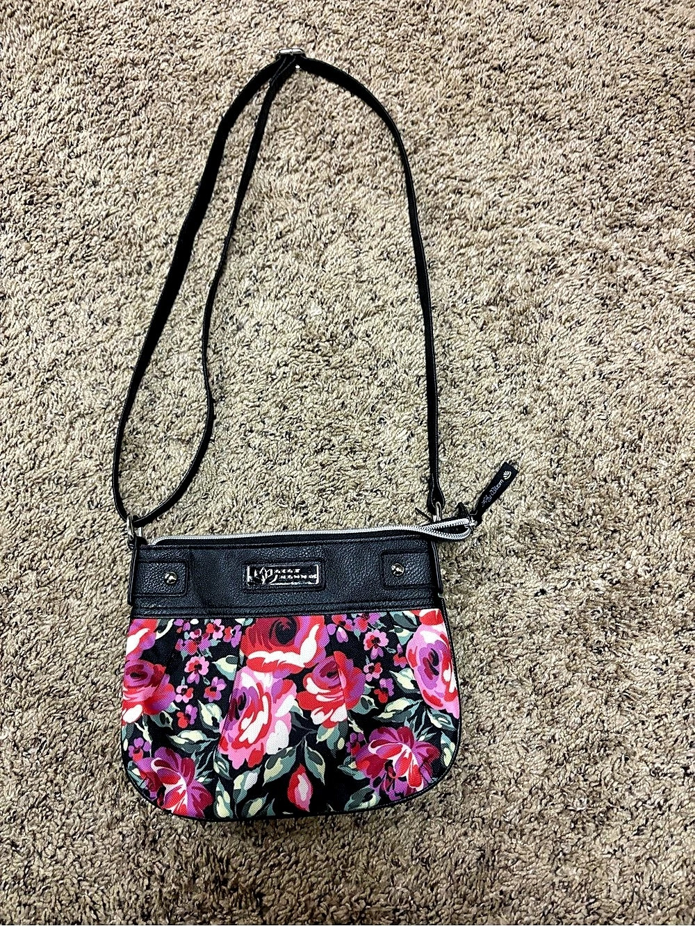 Lily Bloom Floral Crossbody in Black & Pink Like New